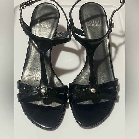 Stuart Weitzman Black Strappy Patent Leather Sandals Heels, Sz 7M - Picture 12 of 12